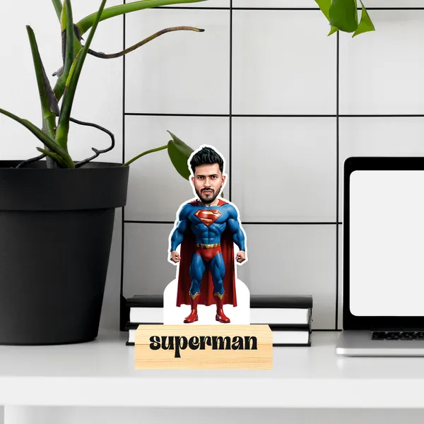 Customized_Superhero_Caricature_Superman_Personalized_Gift_Name_&_Logo_Engraved_with_Wooden_Base_Tabletop_Frame