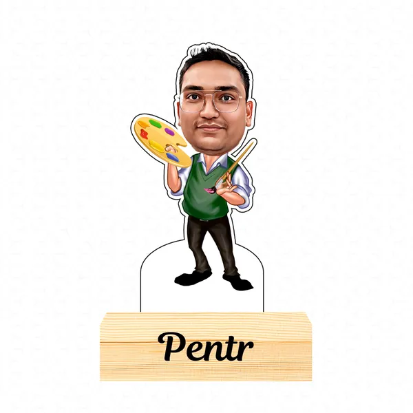 Caricature_with_Wooden_Base