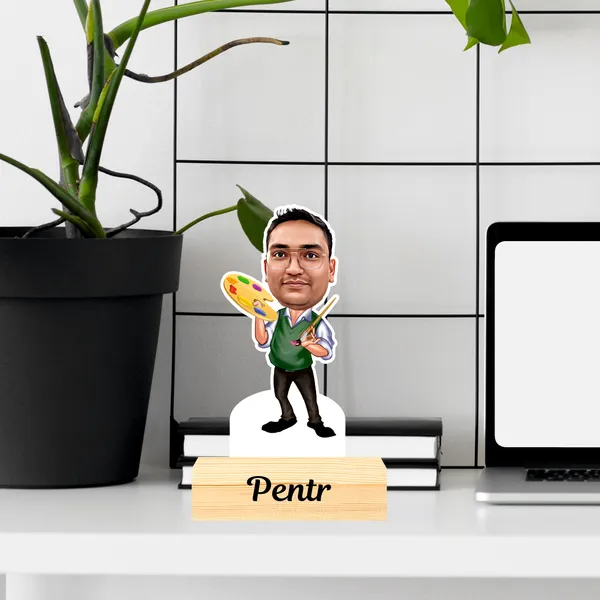 Caricature_with_Wooden_Base