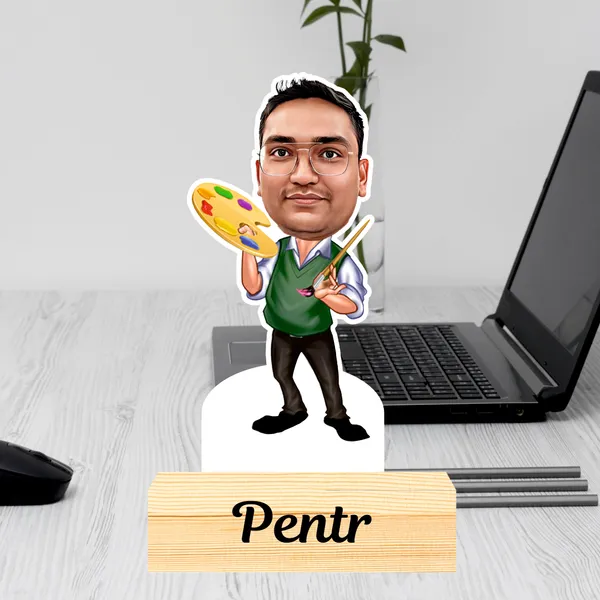 Caricature_with_Wooden_Base
