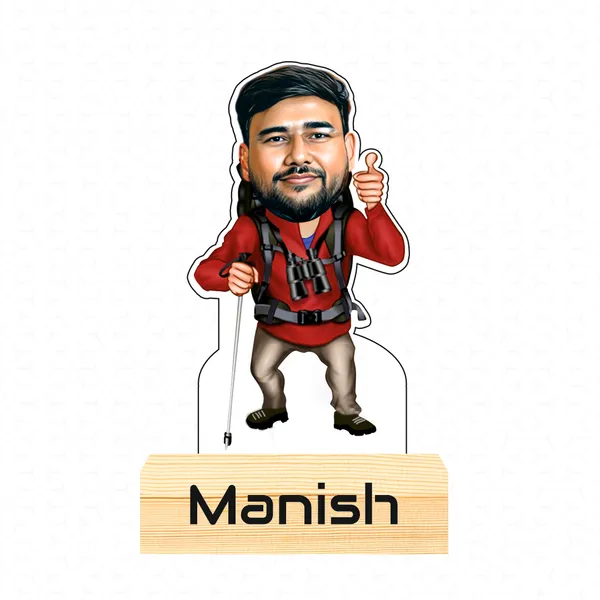 Tracking_Male_Caricature_–_Personalized_Adventure_Standee_with_Wooden_Base