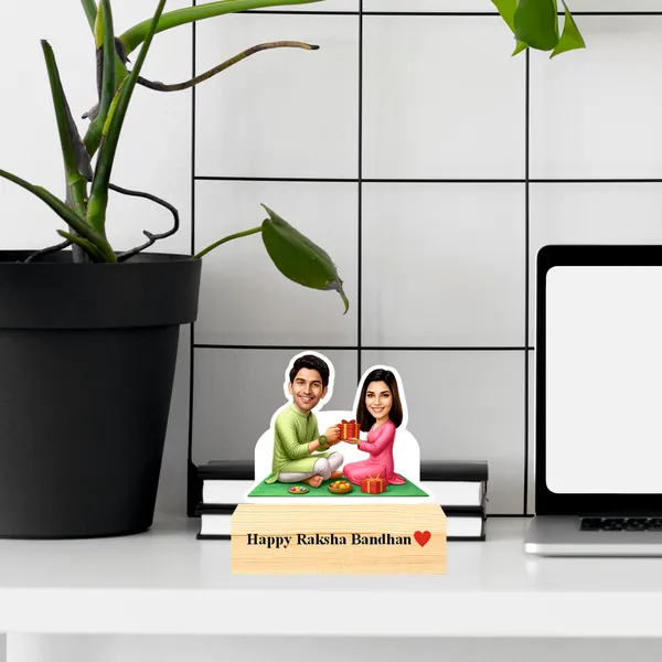 Customized_Rakhi_Special_Caricature_Gift_For_Brother_And_Sisiter_Personalized_Sibling_Standee_with_Name_&_Logo_Wooden_Base