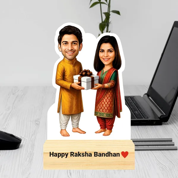 Capturing_Happiness_Customized_Rakhi_Special_Caricature_Gift_For_Brother_And_Sisiter_Personalized_Sibling_Standee_with_Name_&_Logo_Wooden_Base