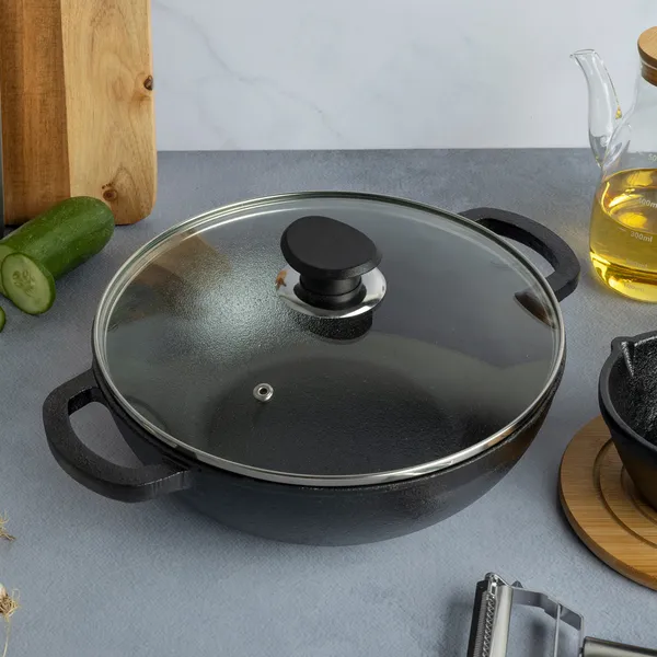 Black_Cast_Iron_Appam_Patra_With_Lid_For_Kitchen_Use_And_Kadai_(Pack_Of_2)