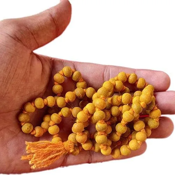 108+1_(Beads)_Pure_Turmeric_(Haldi_Mala)_For_|Wearing||Japa||Meditation||Chanting||Mantra||Puja|.Yellow,Unisex_Baglamukhi_Mala_Turmeric_Rosary,_(Bead_Size_:_12Mm)