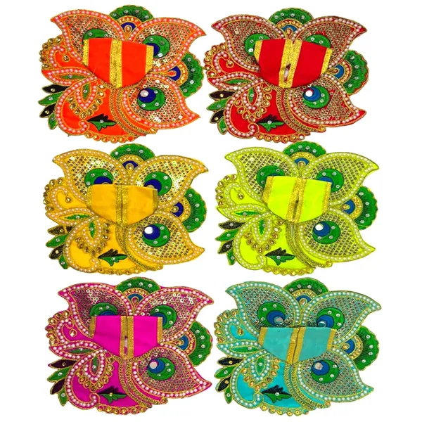 Premium_Laddu_Gopal_Poshak_|_Bal_Gopal_Poshak_|_Kanha_Ji_Dress_For_Small_Idol_For_Size_5_Pack_Of_6_Handmade_Peacock_Feather_Embroidery_Dress_With_Pearl_Work