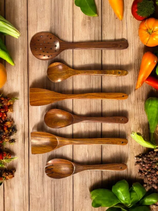 Wooden_Kitchen_Utensil_Set,_6_Piece_Sagwan_Cooking_Spoons_And_Spatulas_For_Non-Stick_Cookware