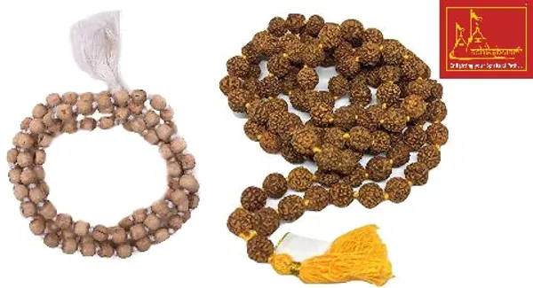 Combo_Of_Mala_Original_108+1_(Beads)_Tulsi_Mala,_Rudraksha_5_Mukhi_Mala_(9_Mm)_For_|Wearing||Chanting||Pooja||Meditation|