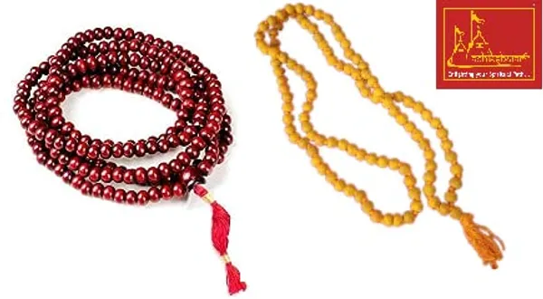 Combo_Of_Mala_Original_108+1_(Beads)_Natural_Lal_Chandan_Mala,_Turmeric_(Haldi_Mala)_For_|Wearing||Chanting||Pooja||Meditation|
