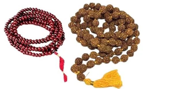 Combo_Of_Mala_Original_108+1_(Beads)_Natural_Lal_Chandan_Mala,_Rudraksha_5_Mukhi_Mala_(9_Mm)_For_|Wearing||Chanting||Pooja||Meditation|
