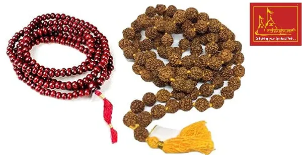 Combo_Of_Mala_Original_108+1_(Beads)_Natural_Lal_Chandan_Mala,_Rudraksha_5_Mukhi_Mala_(9_Mm)_For_|Wearing||Chanting||Pooja||Meditation|