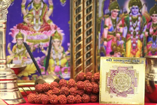 Shri_Nav_Durga_Yantra_For_Removing_Problems_From_The_Life_Of_The_User.Pocket_Yantram,Energised,Copper,Multicolor_(2X2_Inch);_Ach127