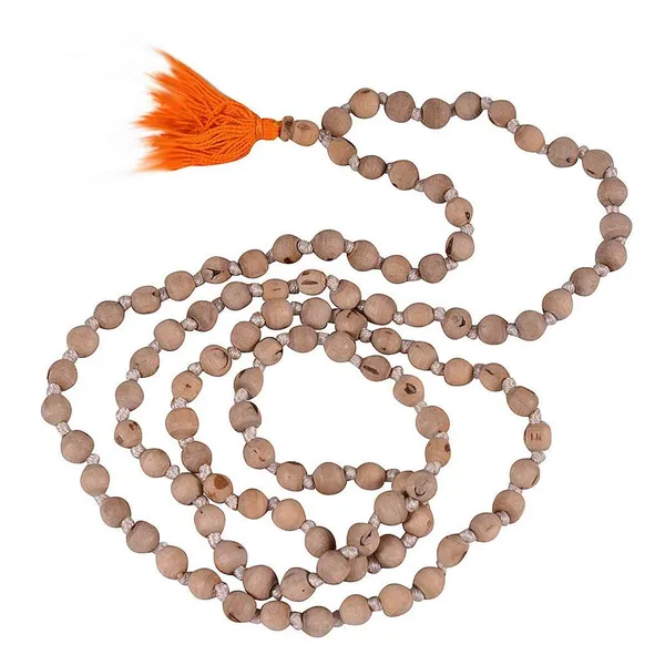 Original_108+1(Big_Beads)_Holy_Round_Tulsi_Mala_With_Traditional_Knots_For_|Wearing||Japa||Meditation||Chanting||Puja|.Unisex_Wooden_Basil_Rosary,Orange_Thread,Bead_Size:_10Mm;Ach215
