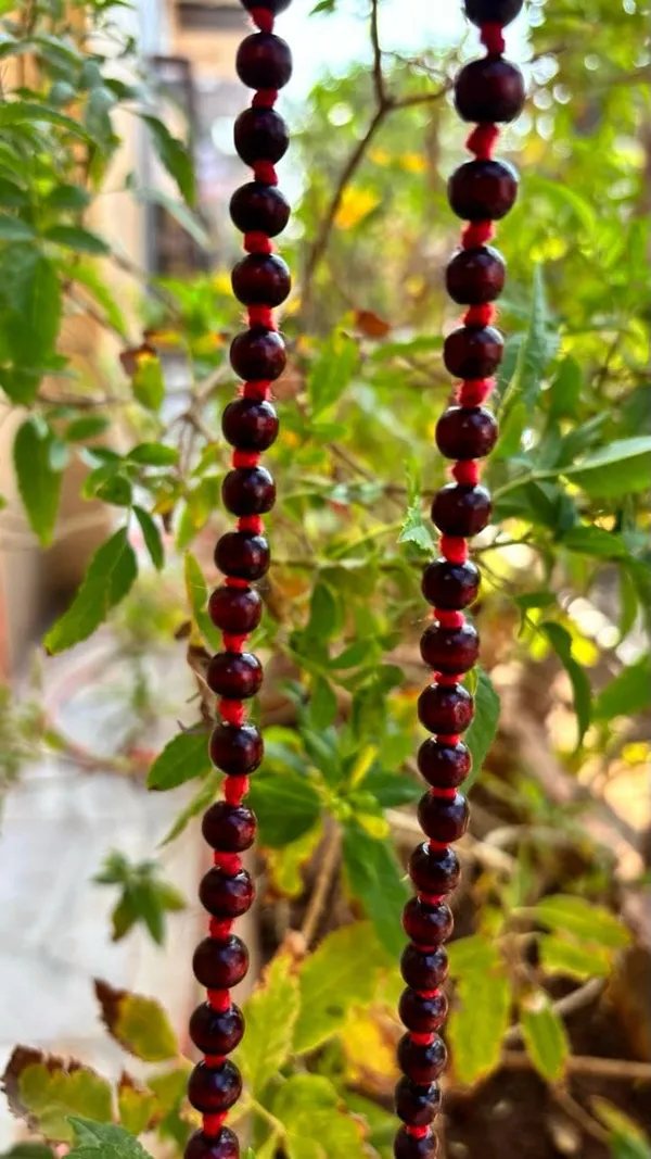 Knotted_108+1(Beads)_Holy_Lal_Chandan_Mala_For_|Wearing||Japa||Meditation||Chanting||Mantra||Puja|.Unisex_Red_Sandalwood_Rosary_Mala,(Bead_Size:_8Mm);Ach221