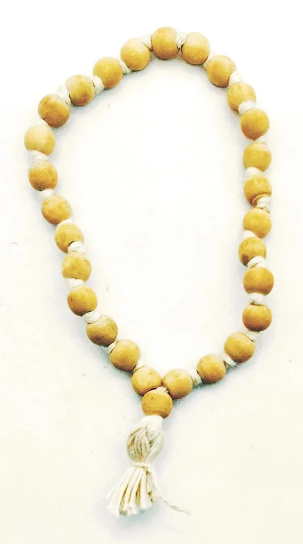 Handmade_27+1(Big_Beads)_Holy_Tulsi_Mala_For_|Wearing||Japa|Chanting||Mantra||Puja|.Unisex_Wooden_Basil_Rosary,White_Thread,(Length:4-5"_Inch_Bead_Size:_8Mm);Ach242