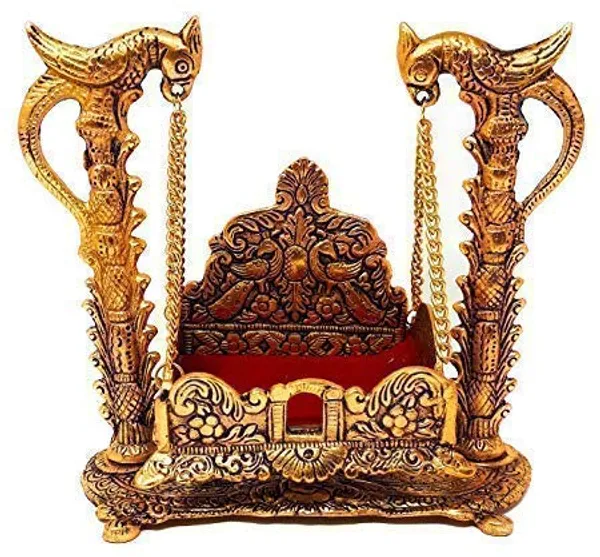 Metal_Handicrafted_Pooja_Jhula_For_Laddu_Gopal_(Gold_17.78_X_9.5_X_17.14_Cm);Ach263