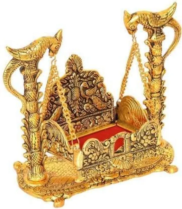 Metal_Handicrafted_Pooja_Jhula_For_Laddu_Gopal_(Gold_17.78_X_9.5_X_17.14_Cm);Ach263