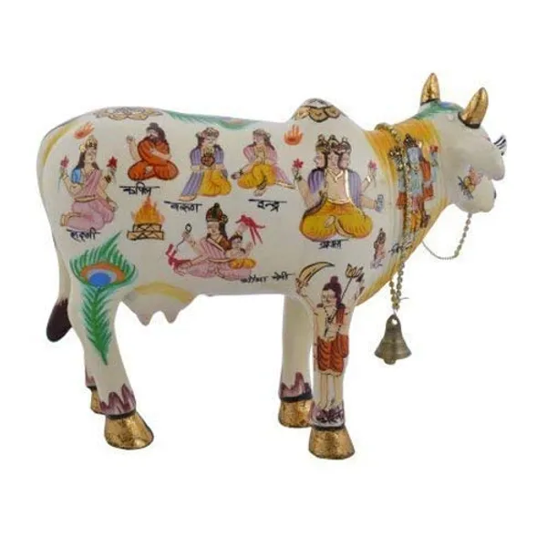 Handcrafted_Polyresin_Kamdhenu_Cow_Figurine_With_Calf_For_Full_Filling_Wishes_Of_Human_Being_(Multicolour,_19Cmx12Cmx15Cm);Ach320