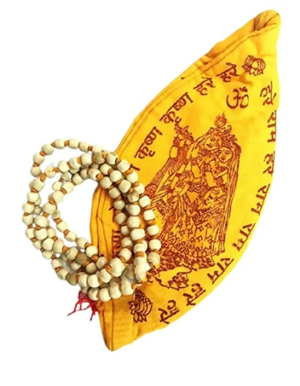 Rosary_1_White_Tulsi_Mala_108+1_Beads_With_1_Cotton_Gaumukhi_Japa_Bag