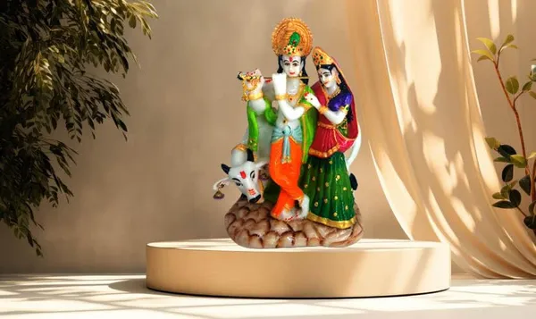 Radha_Krishna_Murti_Cultured_Marble_With_Kamdhenu_Cow,_Radha_Krishna_Statue_For_Pooja,_Gift_&_Home/Office_Decoration_(12_Inch)
