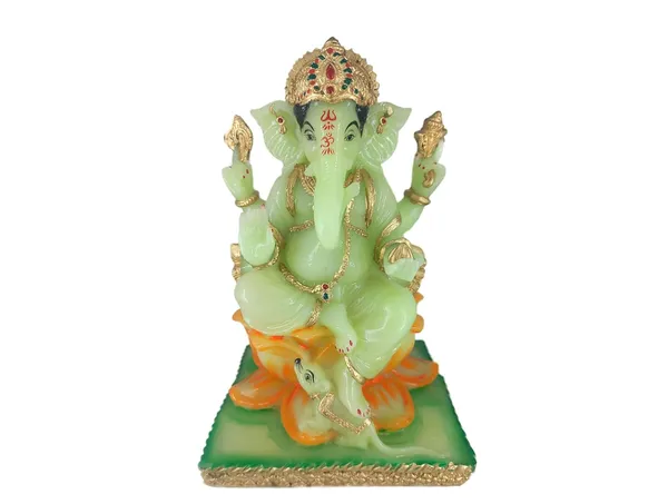 Cultured_Marble_Hand_Crafted_Ganesh_Idol_Sitting_On_Lotus_With_Mushak_|Lord_Ganesh_Statue_For_Pooja,_Gift_&_Home/Office_Decoration_(Green)(11Inch)