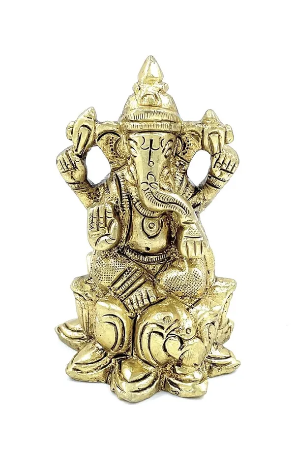 Pure_Ashtadhatu_Lord_Ganesha_Idol_In_Kamal_Singhasan_With_Mouse_|Office||Home||Temple||Gift|Handcarved_Superfine_Finish_Lacquer_Coated.