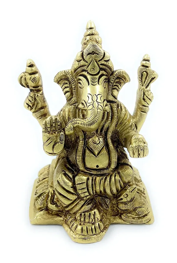 Pure_Ashtadhatu_Right_Hand_Sund(Trunk)_Lord_Ganesh_Idol_In_Chowki_Shaped_Base_With_Musak(Mouse)|Office||Home||Temple||Gift|Handcarved_Superfine_Finish_Lacquer_Coated.