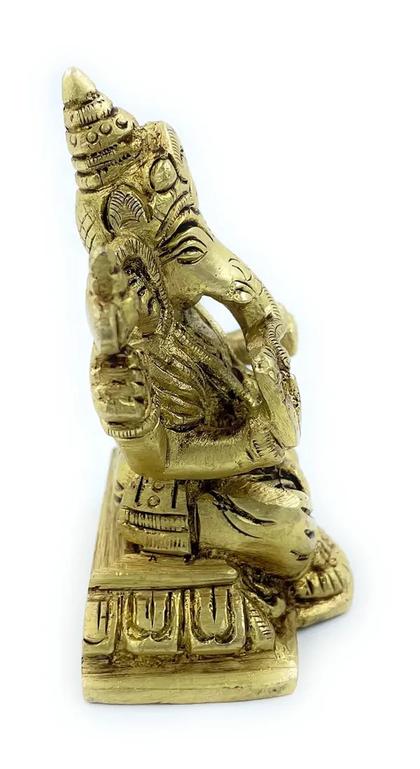 Pure_Ashtadhatu_Right_Hand_Sund(Trunk)_Lord_Ganesh_Idol_In_Chowki_Shaped_Base_With_Musak(Mouse)|Office||Home||Temple||Gift|Handcarved_Superfine_Finish_Lacquer_Coated.