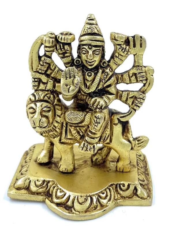 Pure_Ashtadhatu_Durga/Mataji/Devi/Ashtabhuja_Durga/Sherawali_Sitting_On_Lion|Office||Home||Temple||Gift|Handcarved_Superfine_Finish_Lacquer_Coated.