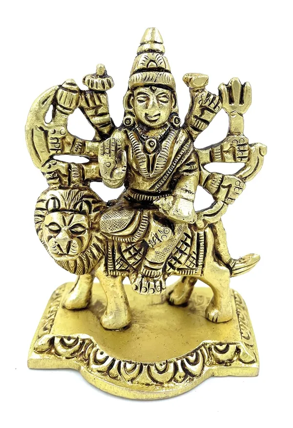 Pure_Ashtadhatu_Durga/Mataji/Devi/Ashtabhuja_Chamunda/Sherawali/Ambe_Mata_Sitting_On_Lion_On_Platform|Office||Home||Temple||Gift|Handcarved_Superfine_Finish_Lacquer_Coated.