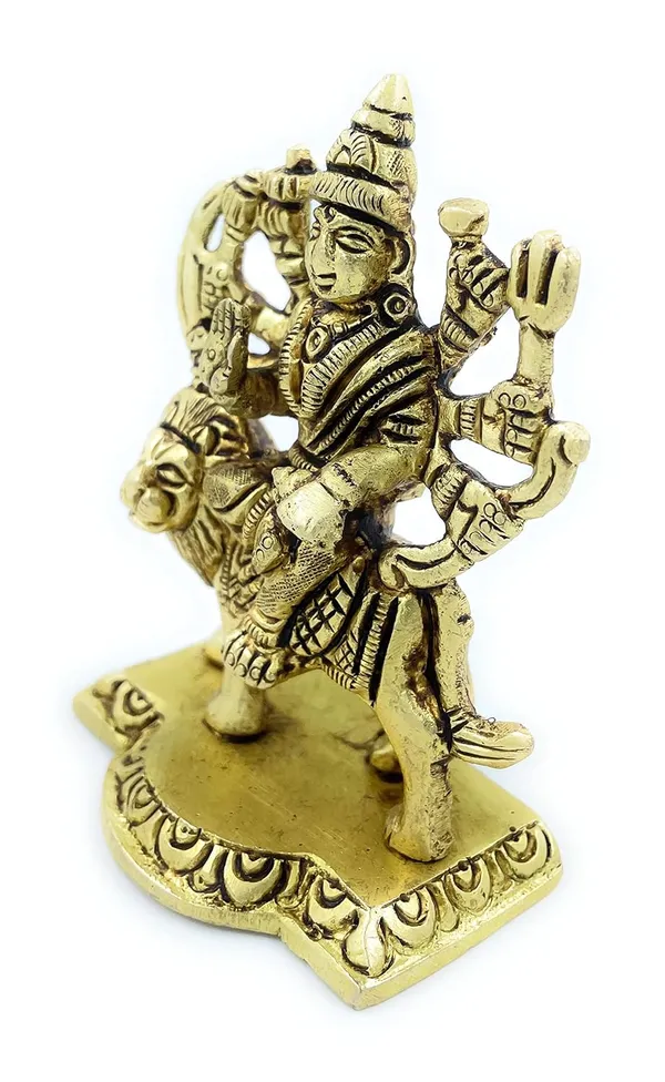 Pure_Ashtadhatu_Durga/Mataji/Devi/Ashtabhuja_Chamunda/Sherawali/Ambe_Mata_Sitting_On_Lion_On_Platform|Office||Home||Temple||Gift|Handcarved_Superfine_Finish_Lacquer_Coated.