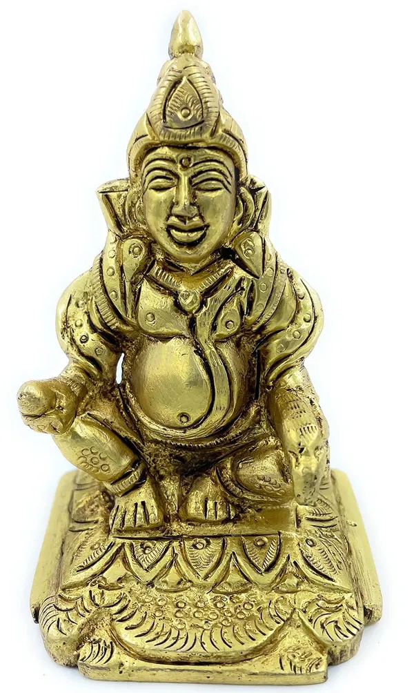 Pure_Ashtadhatu_Handcarved_Superfine_Finish_Kuber_Idol_For_Worshipping_In_Sitting_Position|Office||Home||Temple||Gift|Handcarved_Superfine_Finish_Lacquer_Coated.
