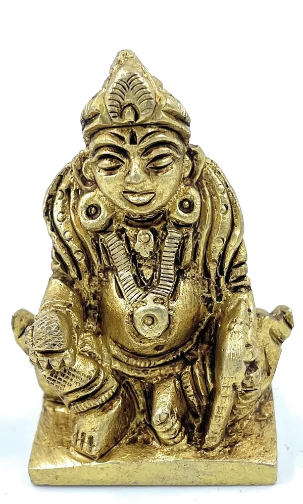 Pure_Ashtadhatu_Kuber_Idol_Sitting_On_Kamal_Shaped_Singhasan|Office||Home||Temple||Gift|Handcarved_Superfine_Finish_Lacquer_Coated.