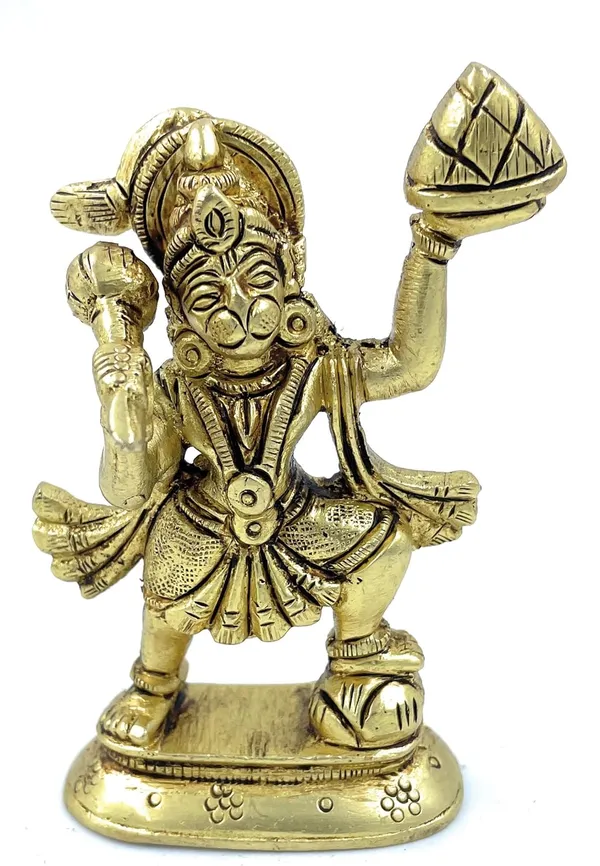 Pure_Ashtadhatu_Lord_Hanuman_In_Standing_Position_With_Govardhan_Parvat_In_One_Hand_While_Gada_In_Other_Hand|Office||Home||Temple||Gift|Handcarved_Superfine_Finish_Lacquer_Coated.