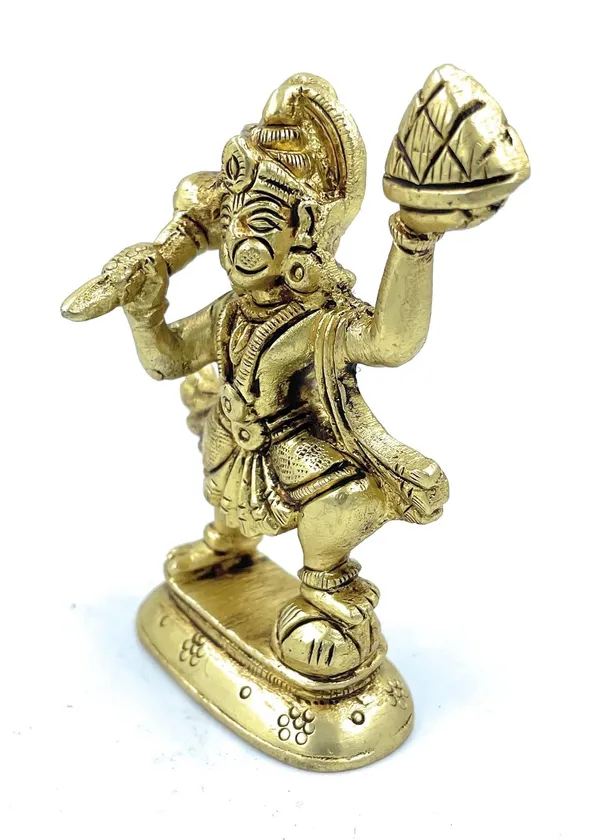 Pure_Ashtadhatu_Lord_Hanuman_In_Standing_Position_With_Govardhan_Parvat_In_One_Hand_While_Gada_In_Other_Hand|Office||Home||Temple||Gift|Handcarved_Superfine_Finish_Lacquer_Coated.