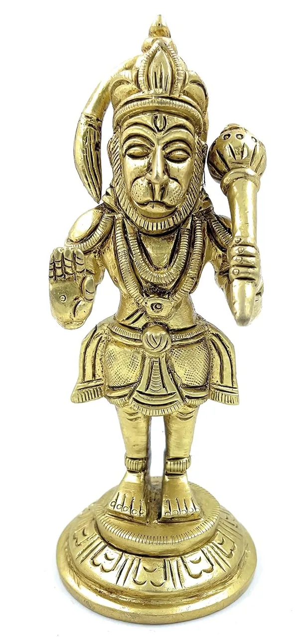 Pure_Ashtadhatu_Straight_Standing_Lord_Hanuman_With_Blessing_Posture|Office||Home||Temple||Gift|Handcarved_Superfine_Finish_Lacquer_Coated.