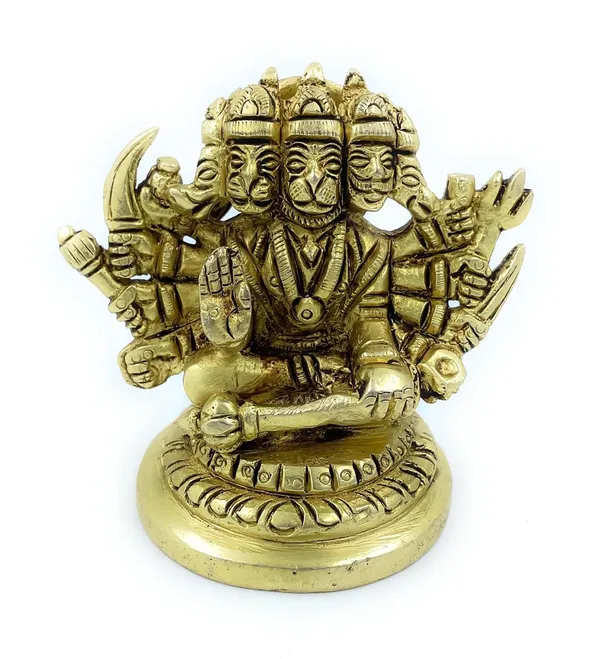 Pure_Ashtadhatu_Handcarved_Superfine_Finish_Lord_Panchmukhi_Hanuman_Sitting_On_Singhasan|Office||Home||Temple||Gift|Handcarved_Superfine_Finish_Lacquer_Coated.
