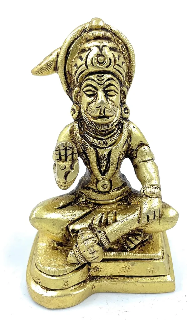 Pure_Ashtadhatu_Lord_Hanuman_In_Sitting_Position_On_Singhasan|Office||Home||Temple||Gift|Handcarved_Superfine_Finish_Lacquer_Coated.