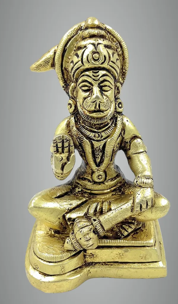 Pure_Ashtadhatu_Lord_Hanuman_In_Sitting_Position_On_Singhasan|Office||Home||Temple||Gift|Handcarved_Superfine_Finish_Lacquer_Coated.