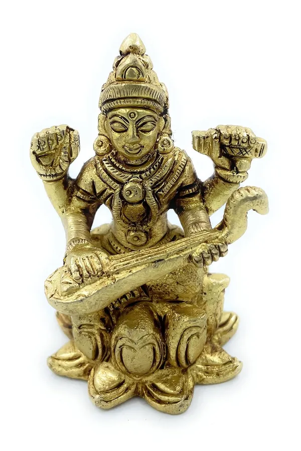 Pure_Ashtadhatu_God_Sarswati_Idol_Sitting_On_Kamal_Shaped_Singhasan|Office||Home||Temple||Gift|Handcarved_Superfine_Finish_Lacquer_Coated.