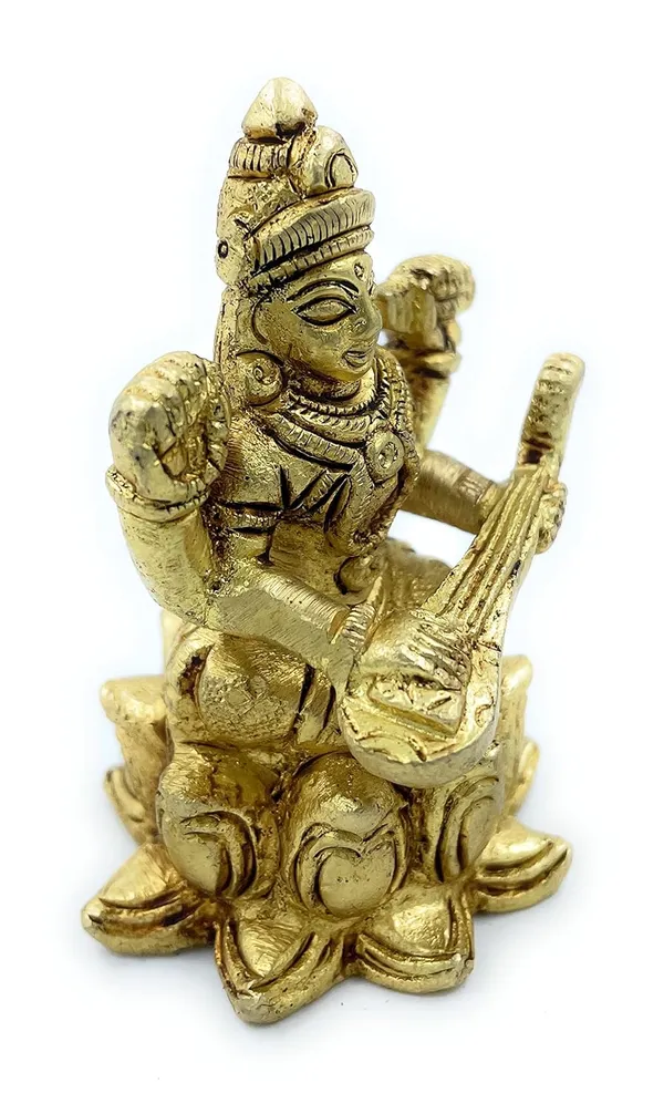 Pure_Ashtadhatu_God_Sarswati_Idol_Sitting_On_Kamal_Shaped_Singhasan|Office||Home||Temple||Gift|Handcarved_Superfine_Finish_Lacquer_Coated.