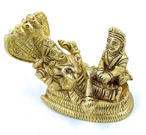 Pure_Ashtadhatu_God_Vishnu_And_Godess_Laxmi_Idol_Sitting_On_Seshnag_Shaped_Singhasan|Office||Home||Temple||Gift|Handcarved_Superfine_Finish_Lacquer_Coated.
