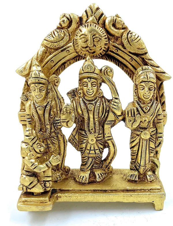 Pure_Ashtadhatu_Shri_Ram_Parivar_Idol_With_God_Ram,Laxman,Sita_Mata_In_Standing_Position_And_Lord_Hanuman_Sitting_|Office||Home||Temple||Gift|Handcarved_Superfine_Finish_Lacquer_Coated.
