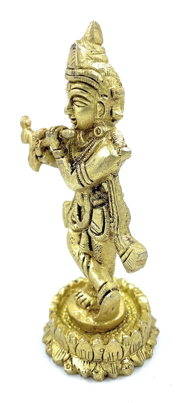 Pure_Ashtadhatu_Lord_Krishna/Gopal_Idol_In_Standing_Position_Over_Kamal_Shaped_Singhasan|Office||Home||Temple||Gift|Handcarved_Superfine_Finish_Lacquer_Coated.