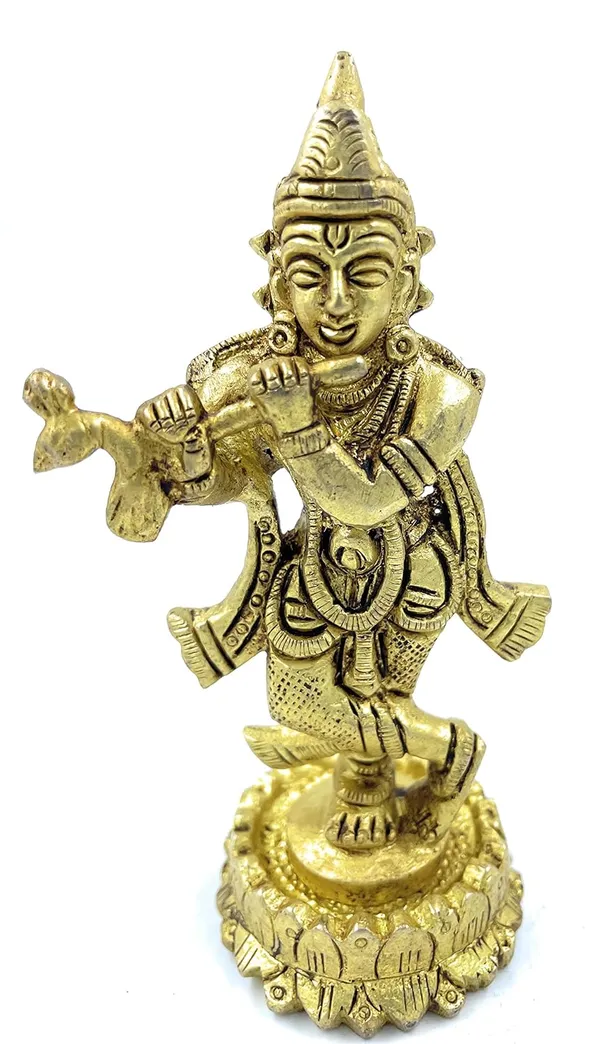 Pure_Ashtadhatu_Lord_Krishna/Gopal_Idol_In_Standing_Position_Over_Kamal_Shaped_Singhasan|Office||Home||Temple||Gift|Handcarved_Superfine_Finish_Lacquer_Coated.