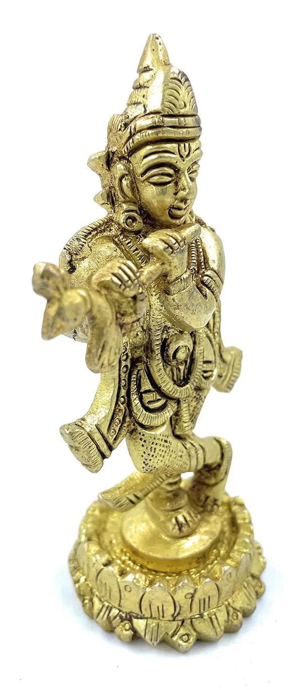 Pure_Ashtadhatu_Lord_Krishna/Gopal_Idol_In_Standing_Position_Over_Kamal_Shaped_Singhasan|Office||Home||Temple||Gift|Handcarved_Superfine_Finish_Lacquer_Coated.