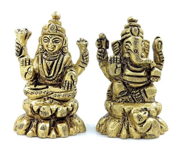 Pure_Ashtadhatu_Dhandayak_Laxmi_Ganesh_Joda_(Idol)_In_Kamal_Designed_Base|Office||Home||Temple||Gift|Handcarved_Superfine_Finish_Lacquer_Coated.