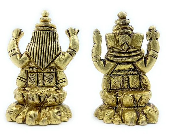 Pure_Ashtadhatu_Dhandayak_Laxmi_Ganesh_Joda_(Idol)_In_Kamal_Designed_Base|Office||Home||Temple||Gift|Handcarved_Superfine_Finish_Lacquer_Coated.