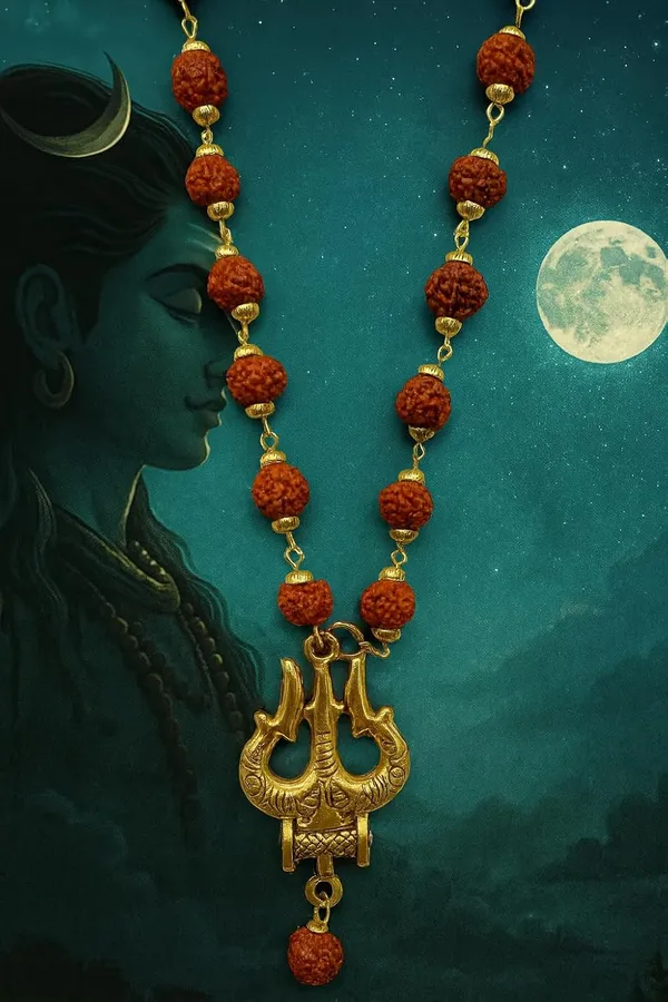 Rudraksha_Mala_Necklace_with_Trishool_Pendant,_Natural_Brown_Beads_with_Gold-Toned_Accents,_Spiritual_Protection_Jewellery