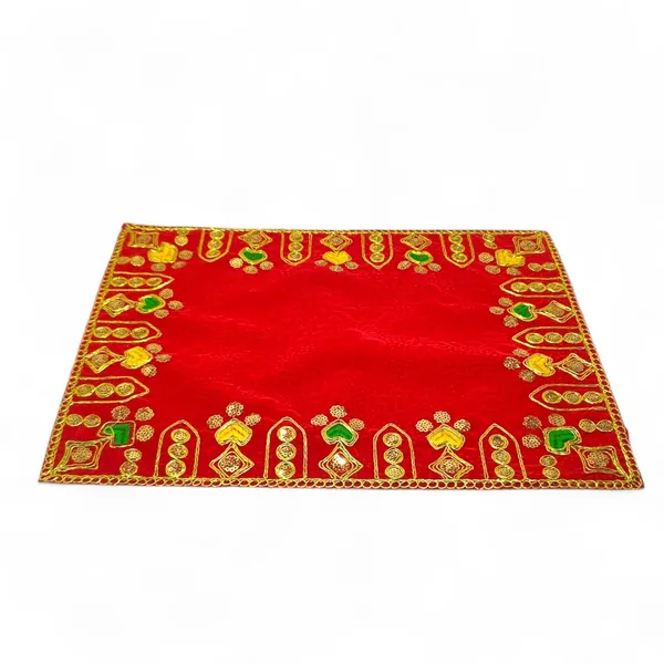 Designer_Velvet_Embroidered_Pooja_Aasan_Cloth_10X20_Inch_Red_|_Chowki_Aasan_For_God_Idol_|_Mandir_Table_Altar_Cover_For_Temple,_Puja_Shelf,_Diwali_Decoration_Pack_0F_1